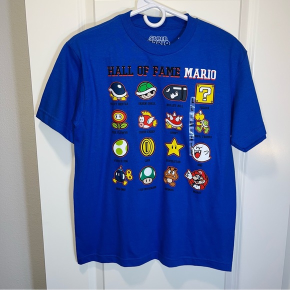 New Super Mario bros boys T-shirt size large Hall of Fame Mario royal blue - Picture 2 of 5